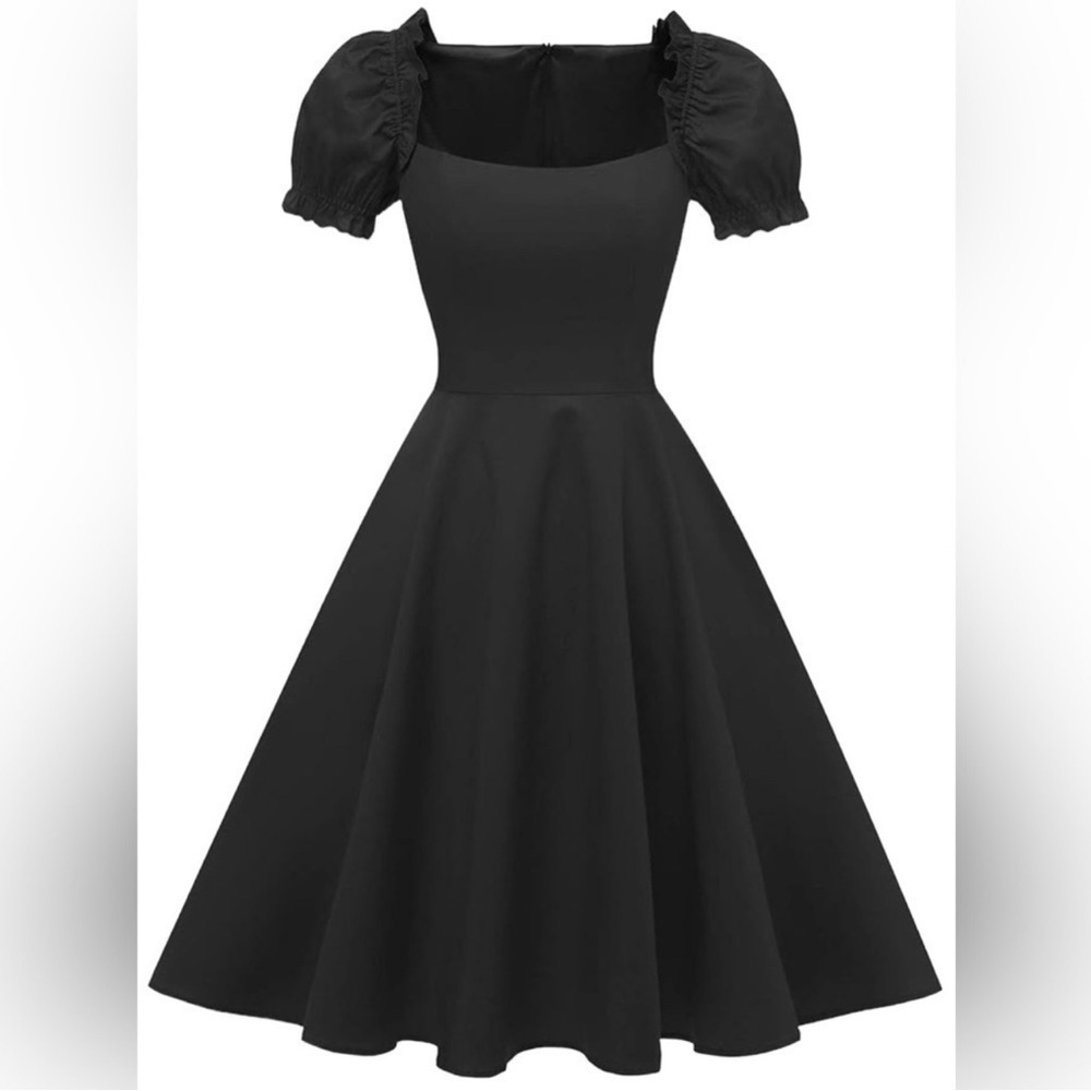 Women's Black Puff Short Sleeve Cocktail Dress. Size: L - Picture 2 of 11